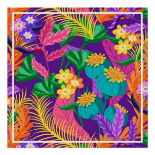Póster Padrão Floral Exótico Colorido-23148