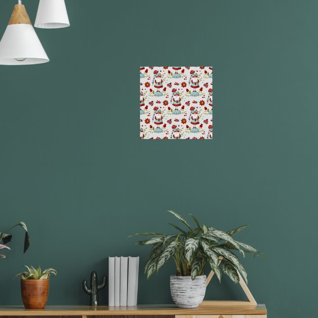 Poster Padrão Floral Gnome Escandinavo Fofo (Sala de Estar 1)