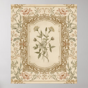Poster Padrão Floral Gravado Francês Vintage Elegante