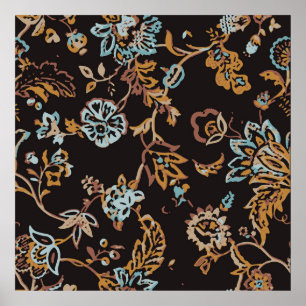 Poster Padrão Floral Invisível da Vintage. Textura desenh