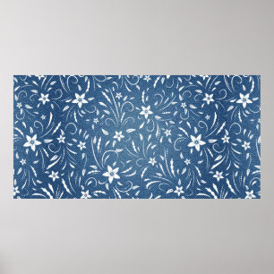 Poster Padrão floral no denim