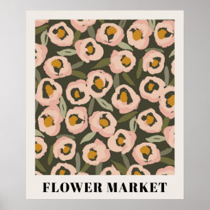 Poster Padrão Floral Ousado em Tinta Botânica Desenhada
