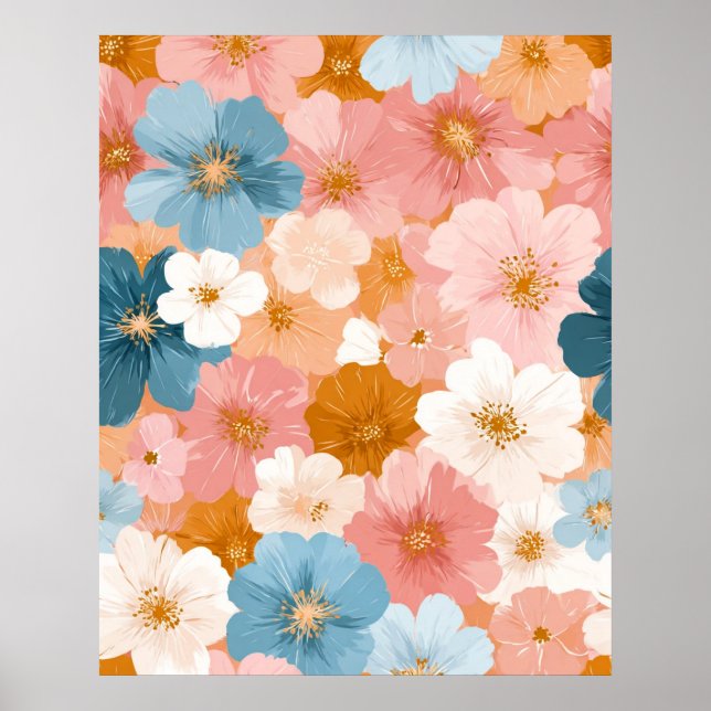 Poster Padrão Floral Pastel Bonito (Frente)