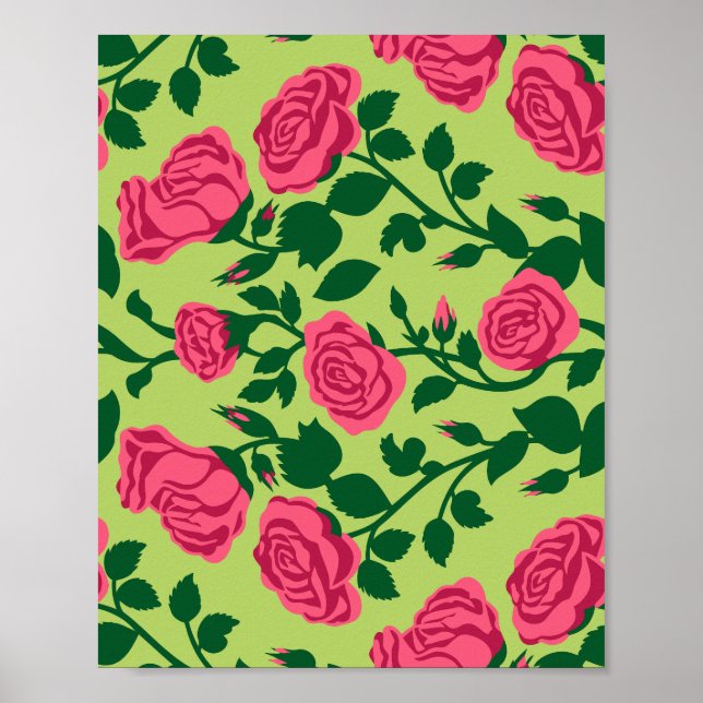 Poster Padrão Floral Rosa Rosa (Frente)