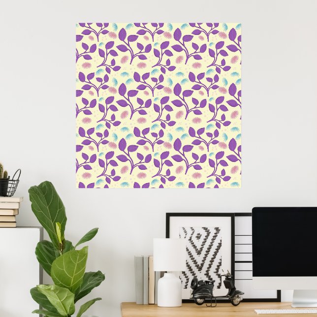 Poster Padrão Floral Roxo Escuro | Estética Sem Costuras (Escritório em casa)