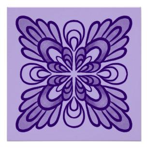Póster Padrão Floral Roxo Geométrico Elegante