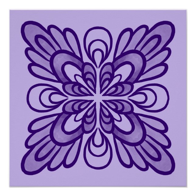 Póster Padrão Floral Roxo Geométrico Elegante (Frente)