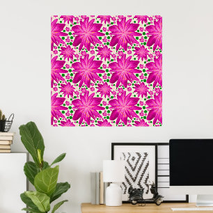 Poster Padrão Floral Seamless Rosa Quente