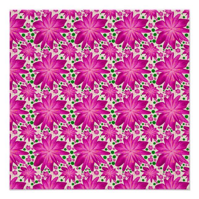 Póster Padrão Floral Seamless Rosa Quente (Frente)