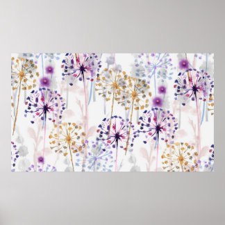 Poster Padrão floral selvagem de aquarela sem costura na 
