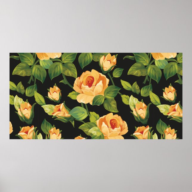 Poster Padrão floral sem costura com belos rosas (Frente)