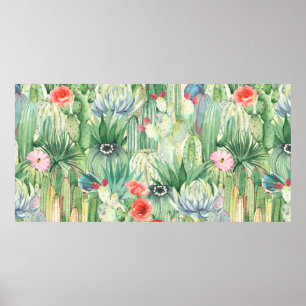 Poster Padrão floral sem costura com cactos, suculentos e