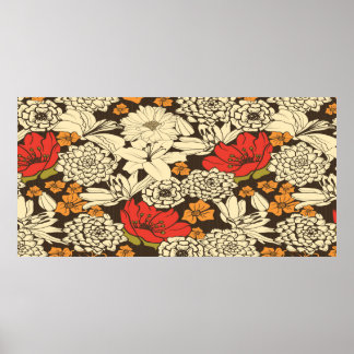 Poster Padrão Floral Sem Costura Com Flores Vermelhas