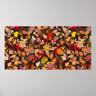 Poster Padrão floral sem costura desenhado à mão