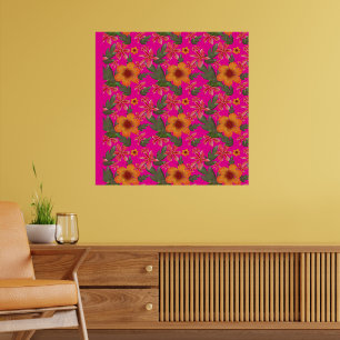 Poster Padrão Floral Sem Costura Flores Vermelhas Botânic