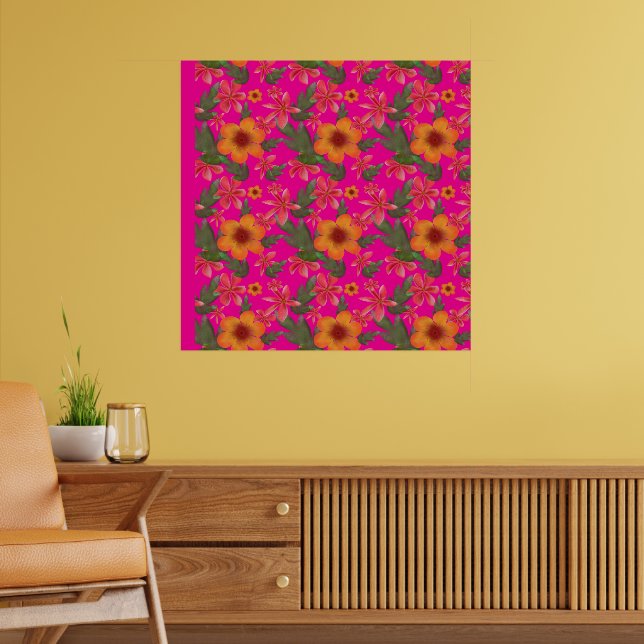Poster Padrão Floral Sem Costura Flores Vermelhas Botânic (Sala de Estar 2)