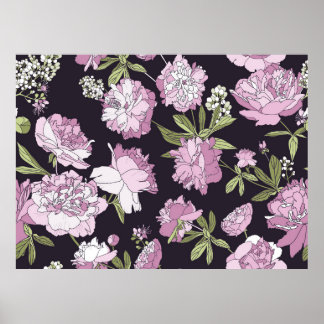 Poster Padrão floral sem costura - um buquê de peônias. S