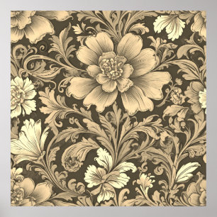 Poster Padrão Floral Sepia Vintage Incrível