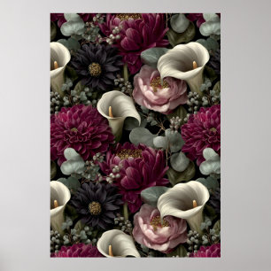 Poster Padrão Floral Temperamental com Dahlia e Copo-de-L