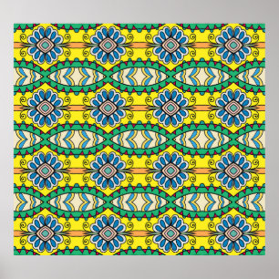 Poster Padrão floral tribal, ornamentado, desenhado à mão
