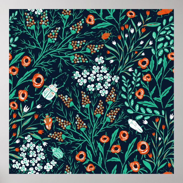 Poster padrão floral uniforme com florais e cola de Verão (Frente)