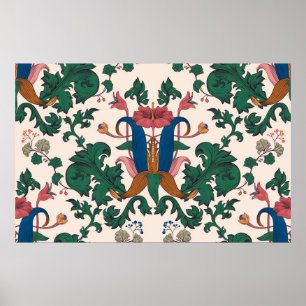 Poster Padrão floral uniforme de vindima. Art nouveau fl