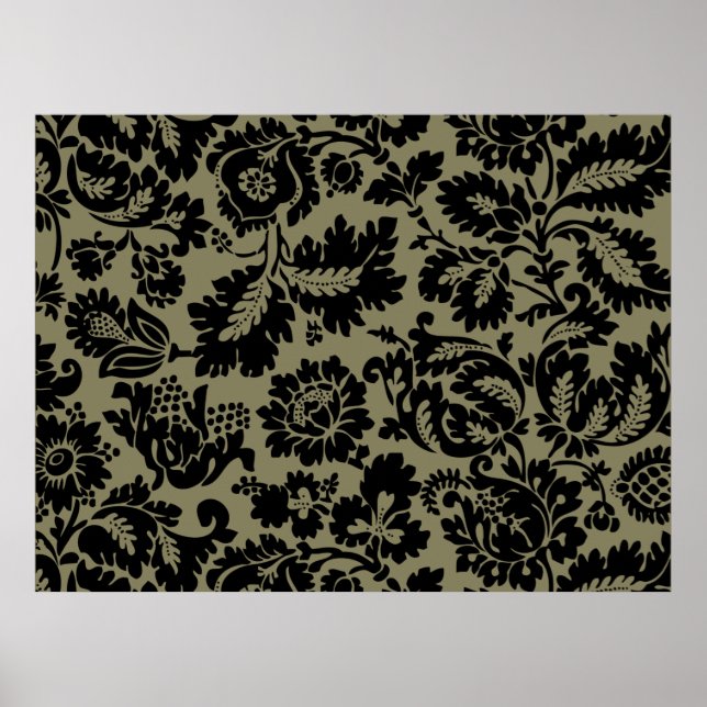 Póster Padrão Floral Veneziano Preto e Branco de William  (Frente)