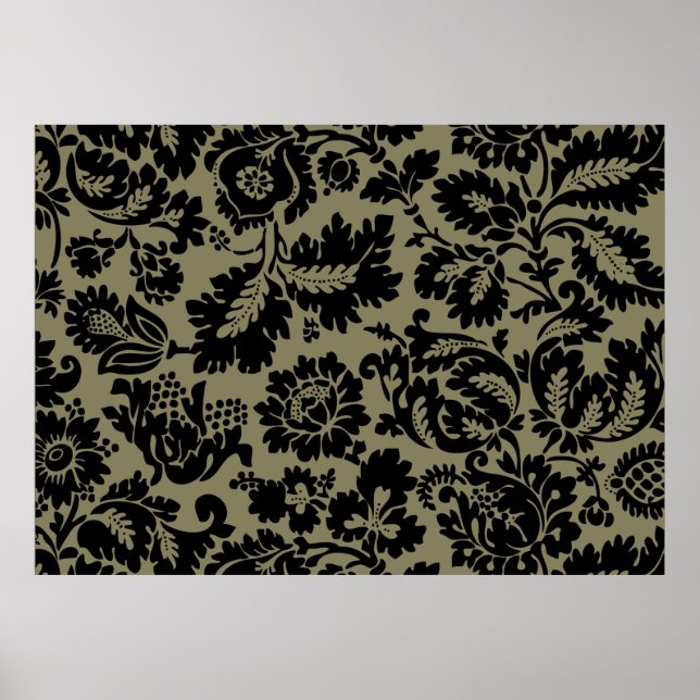 Póster Padrão Floral Veneziano Preto e Branco de William  (Frente)