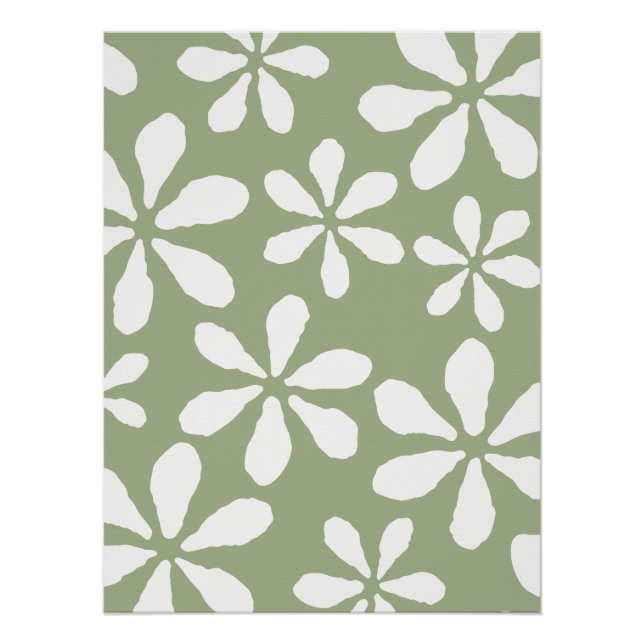 Póster Padrão Floral Verde Salvia Moderno Botânica Simple (Frente)