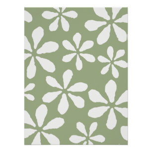 Póster Padrão Floral Verde Sálvia Moderno Simples Botânic