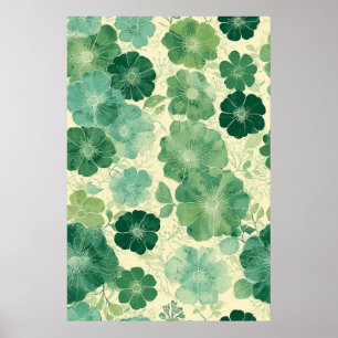 Poster Padrão Floral Verde Suave: Botânica Vintage