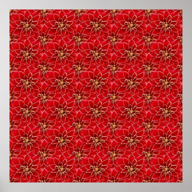 Poster Padrão Floral Vermelho Elegante (Frente)
