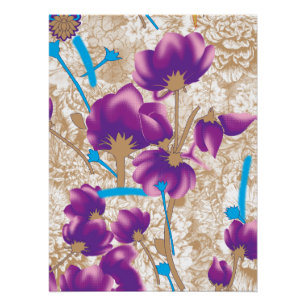 Póster Padrão floral vibrante com púrpura e azul f