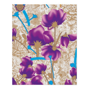Póster Padrão floral vibrante com púrpura e azul f