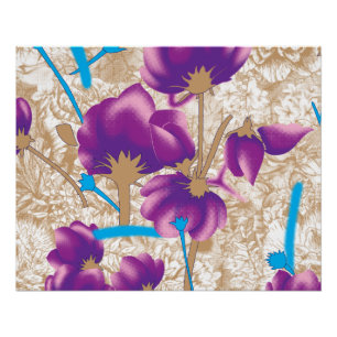 Póster Padrão floral vibrante com púrpura e azul f