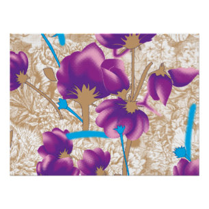 Póster Padrão floral vibrante com púrpura e azul f