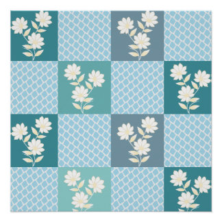 Póster Padrão Floral Xadrez Elegante Sem Costura