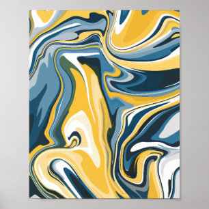 Poster Padrão Fluido Azul e Amarelo Abstrato