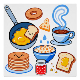 Póster Padrão Fofo de Café da Manhã – Comida Kawaii Sem C