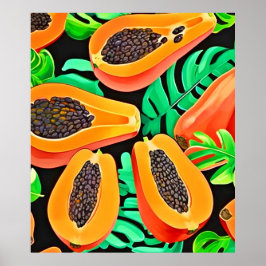 Poster Padrão Fresco de Mamão e Folhas