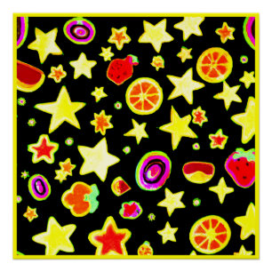 Póster Padrão Fruta Star de Explosão de Cores Vibrante