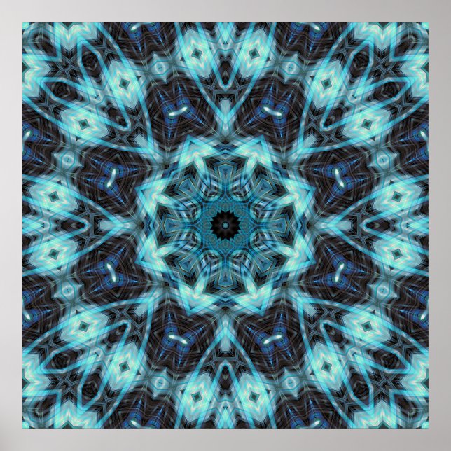 Poster Padrão Geométrico Azul com Brilho Radiante (Frente)