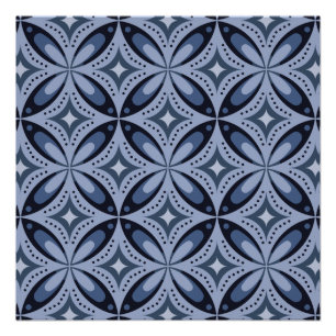 Póster Padrão Geométrico Azul Estilo Retro