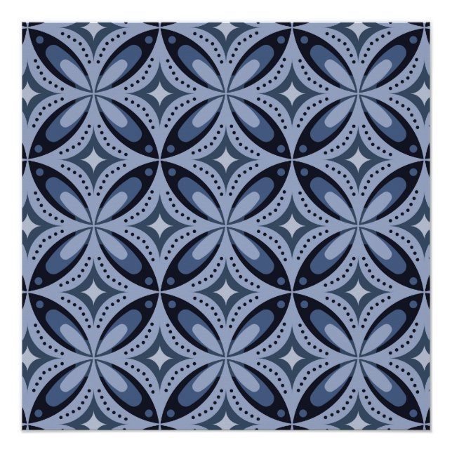 Póster Padrão Geométrico Azul Estilo Retro (Frente)