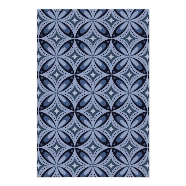 Póster Padrão Geométrico Azul Estilo Retro (Frente)