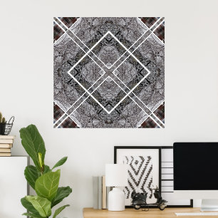 Poster Padrão Geométrico com Árvores de Inverno Nevadas