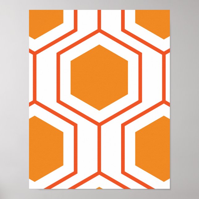 Poster Padrão geométrico de abstrato hexágono em laranja  (Frente)