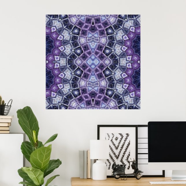 Poster Padrão Geométrico de Caleidoscópio Roxo e Azul (Escritório em casa)