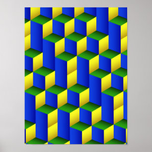 Poster Padrão Geométrico de Cubos Isométricos 3D