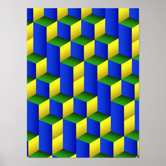 Poster Padrão Geométrico de Cubos Isométricos 3D (Frente)